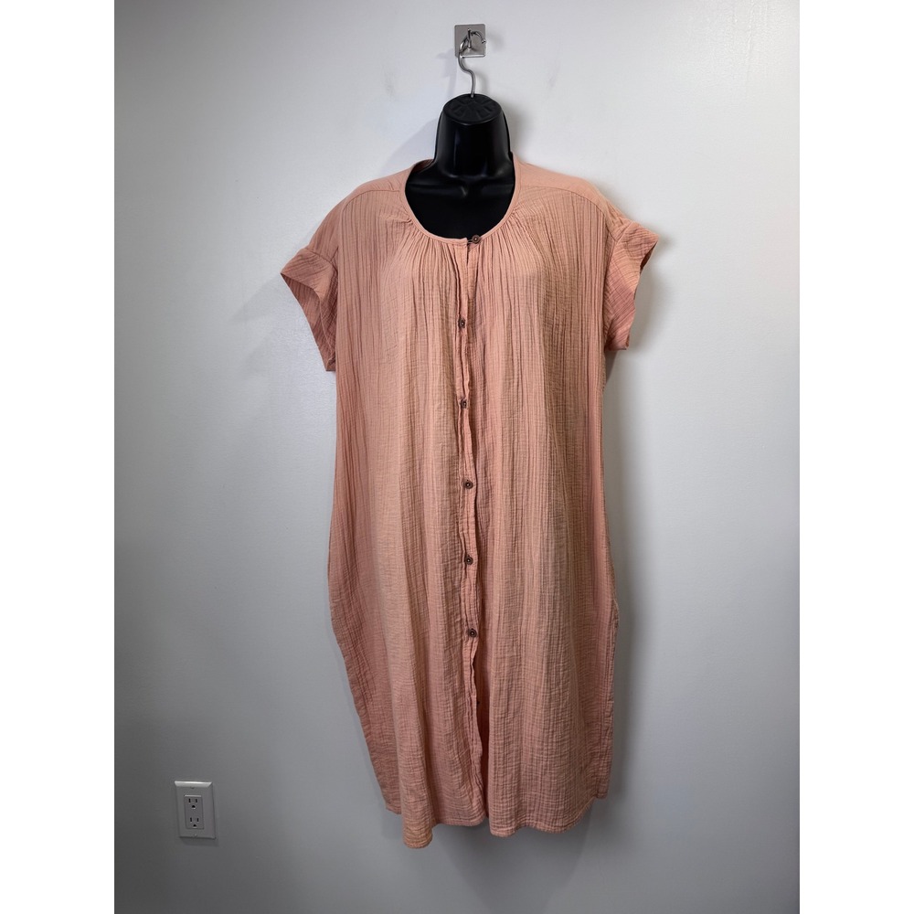 Caron Callahan Women Peach Cotton Gauze Midi Dress XS